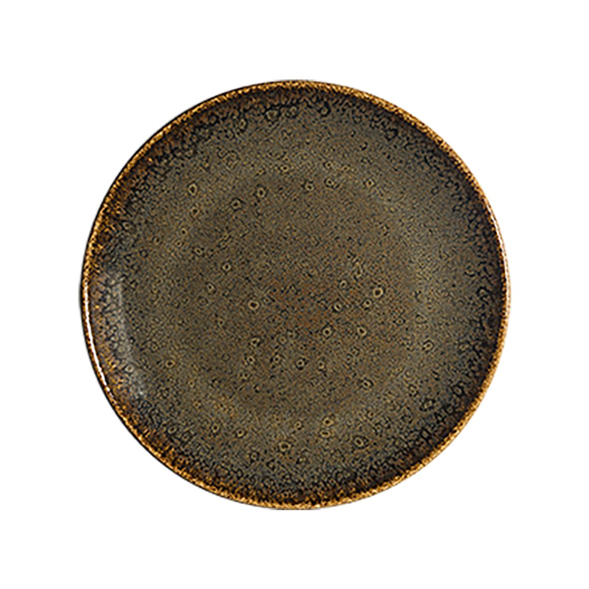 Rund tallrik Bonna Ore Tierra Flat Ø30cm med mörkbrun och gyllene glaserad yta
