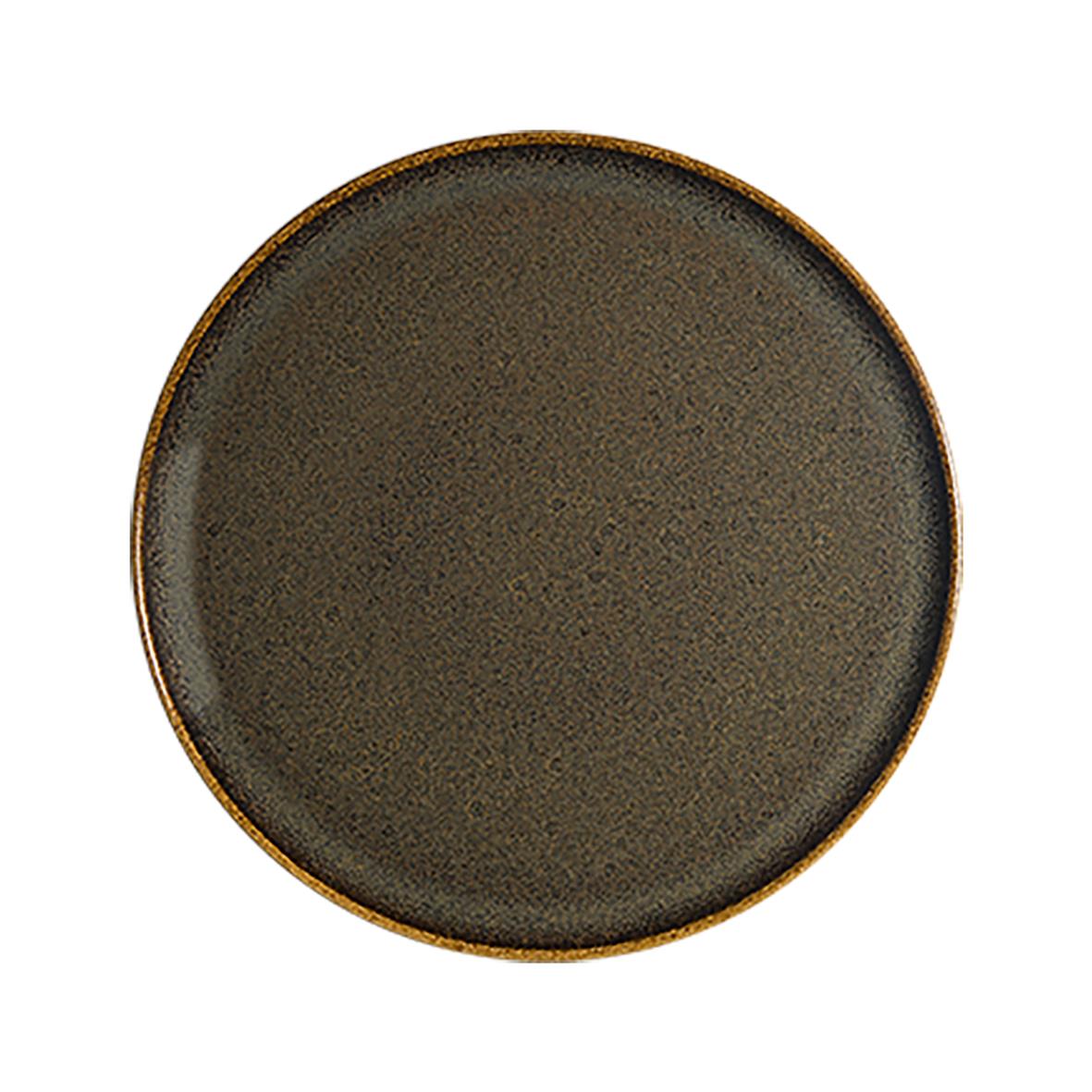 Rund tallrik Bonna Ore Tierra Flat Ø32cm med mörkbrun glaserad yta