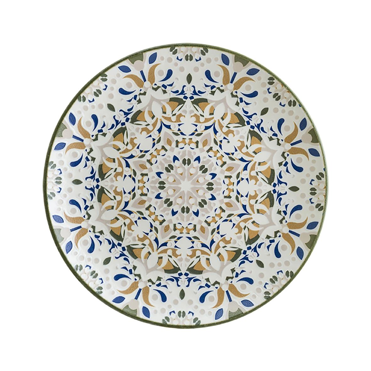 Tallrik Bonna Tenango Flat Ø17cm med blå, beige och vit dekor i mandalamönster