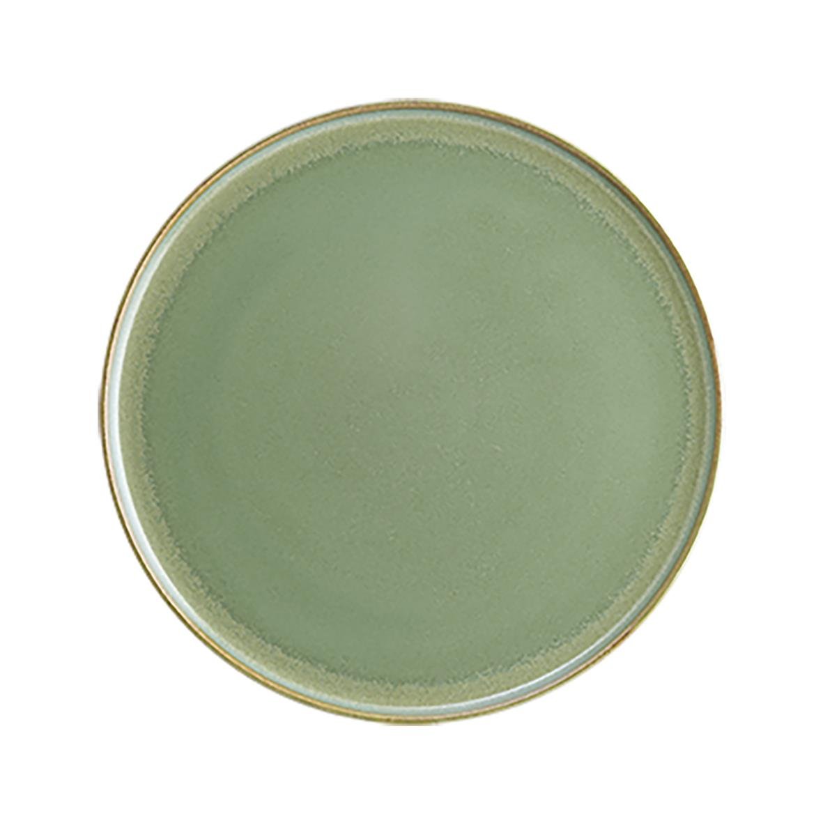 Grön tallrik Bonna Sage Flat Ø28cm med guldkant