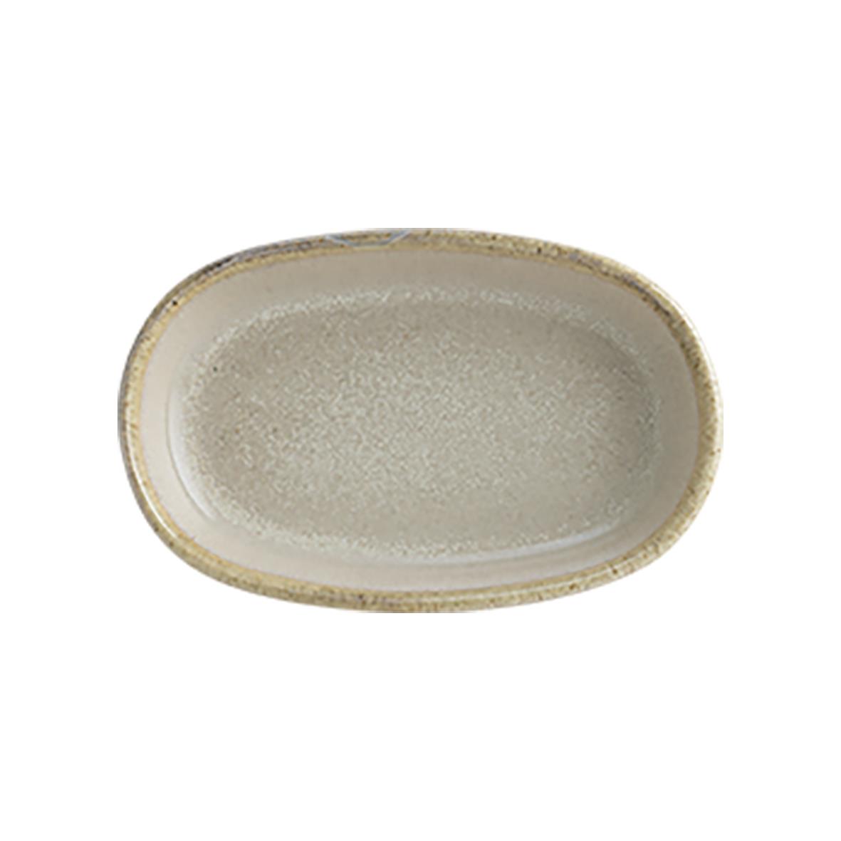 Oval tallrik Bonna Sand i beige färg, mått 10x6,5cm