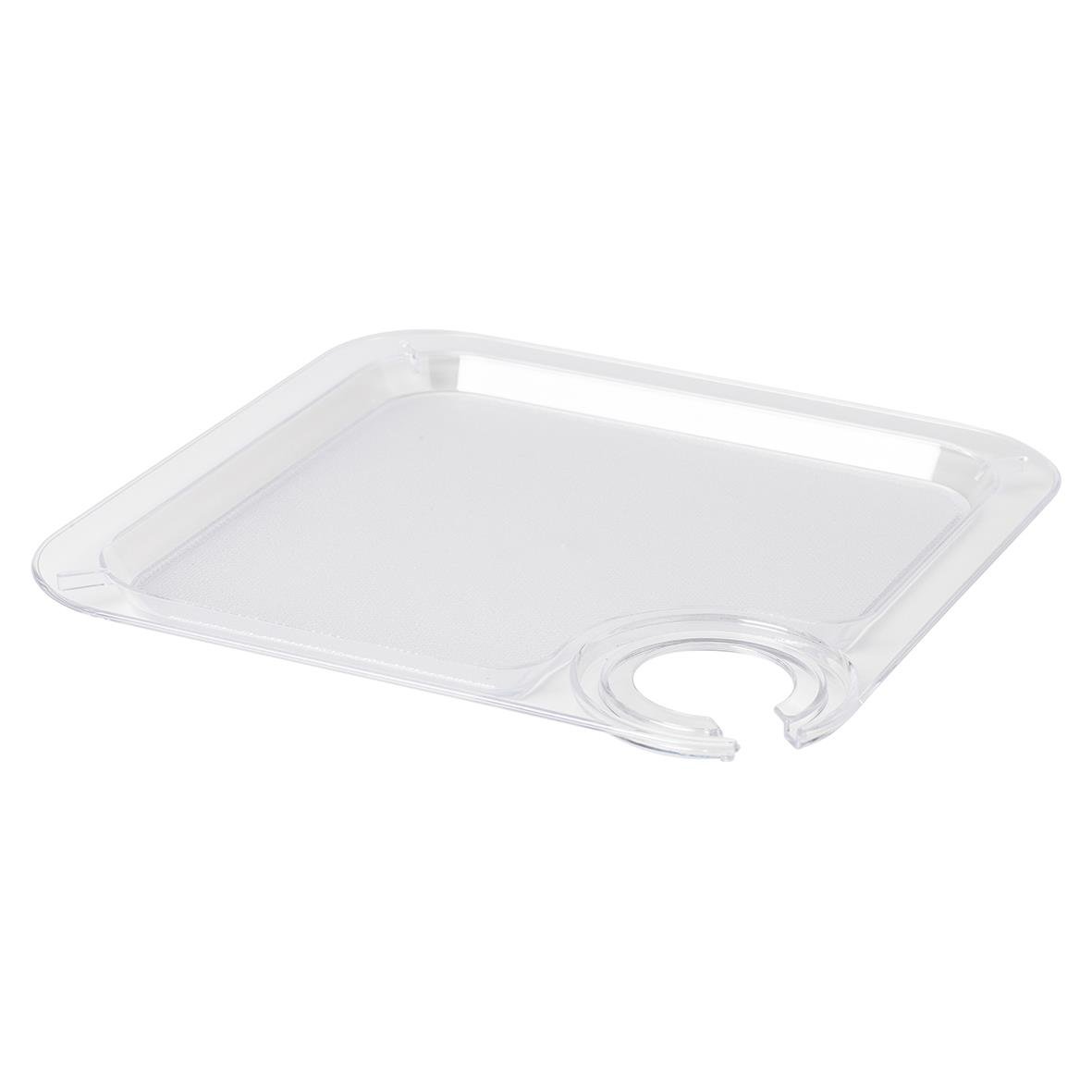 Flergångs partytallrik i klar plast med hållare för glas, 20x20cm