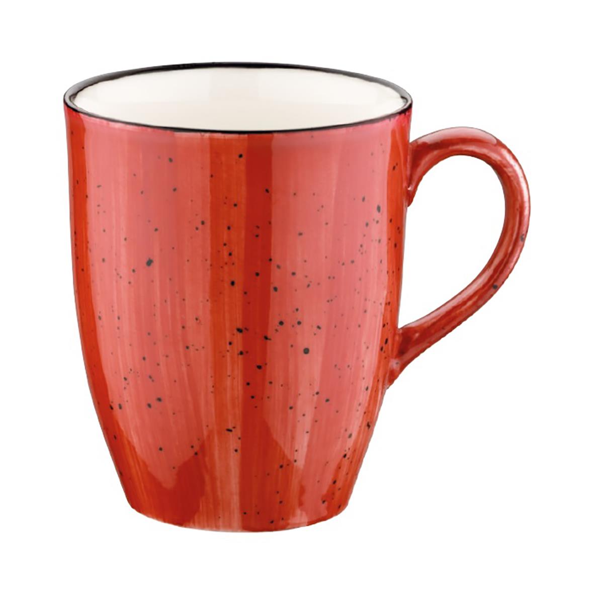 Röd mugg Bonna Aura Passion 33cl med svartprickig design