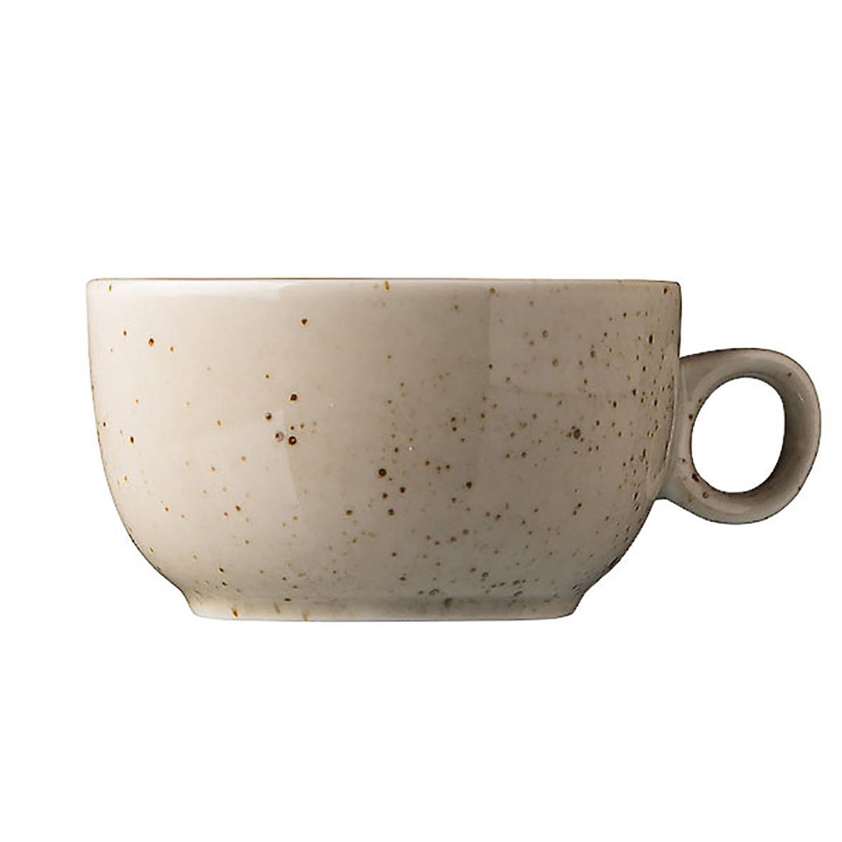 Kaffekopp i naturlig färg med prickar och rund handtag, Ø21cm