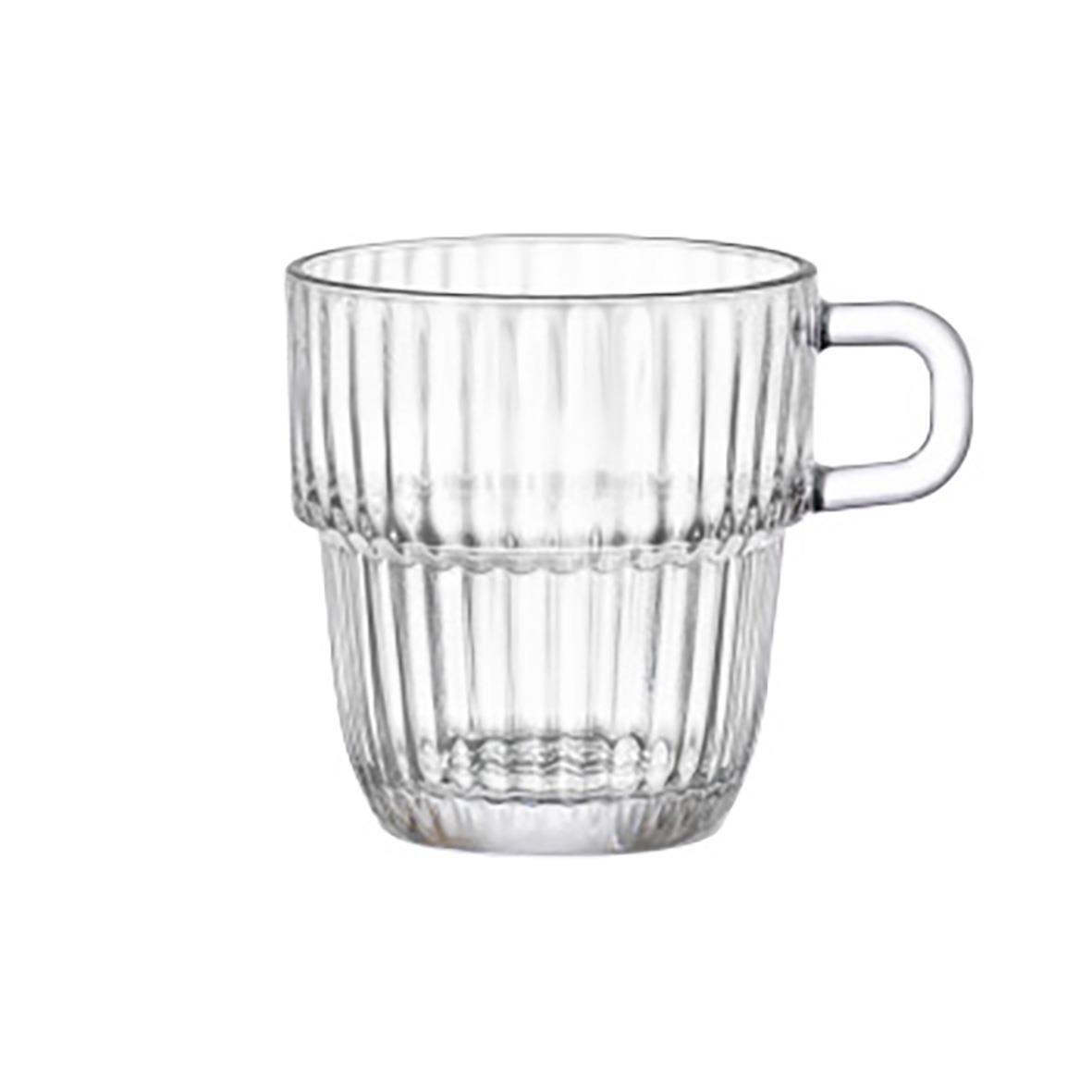 Klar glas Mugg Bormioli Rocco Barshine med räfflad design och handtag, 25cl, diameter 102mm, höjd 85mm