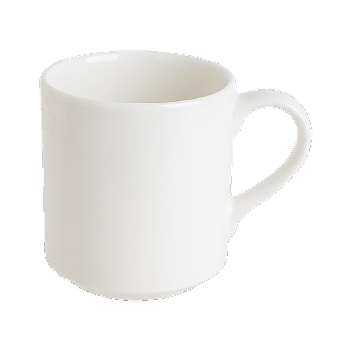 En tom vit kaffekopp med handtag