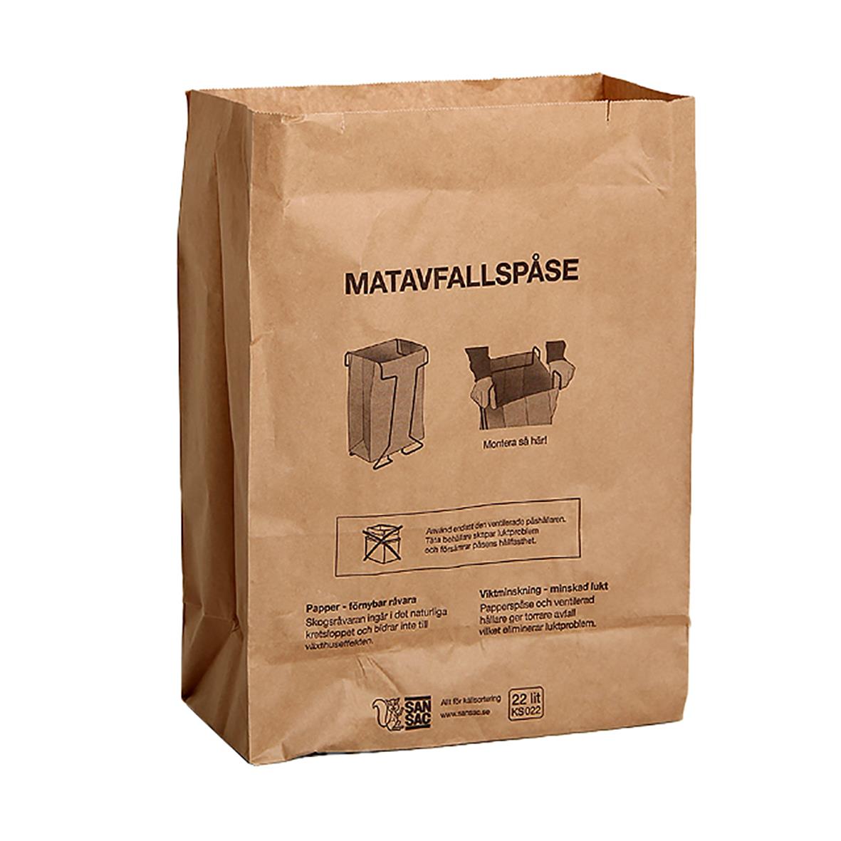 Brun matavfallspåse av kraftpapp, 22L, 90g, 320x160x430mm