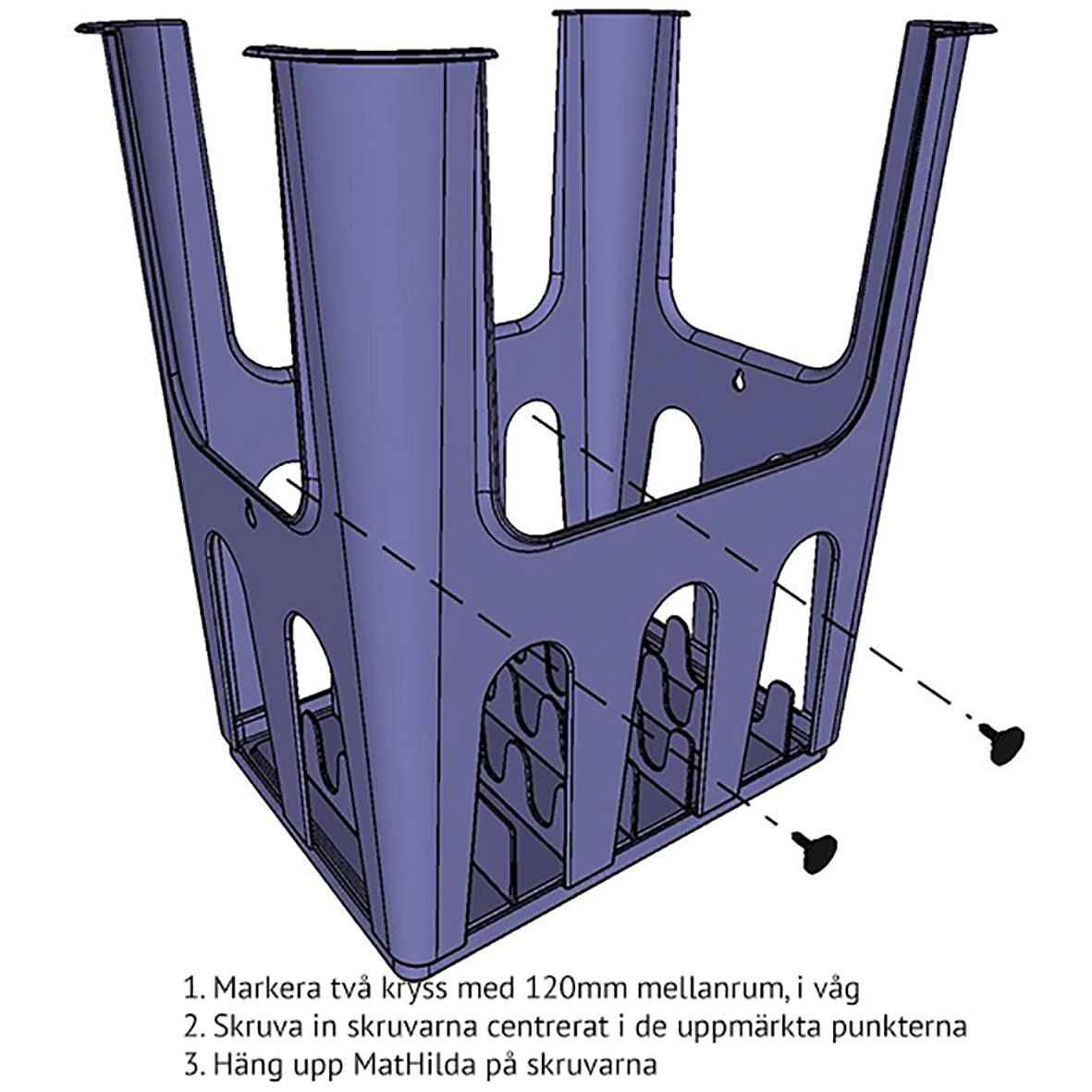Illustration av en matavfallskorg med instruktioner för montering