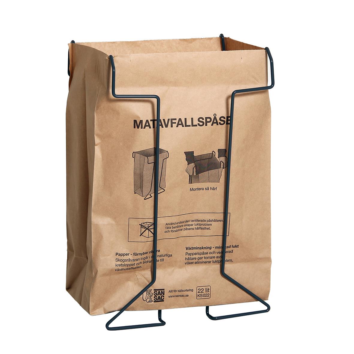 Trådställning för matavfallspåse i grått, 22L, för enkel upphängning