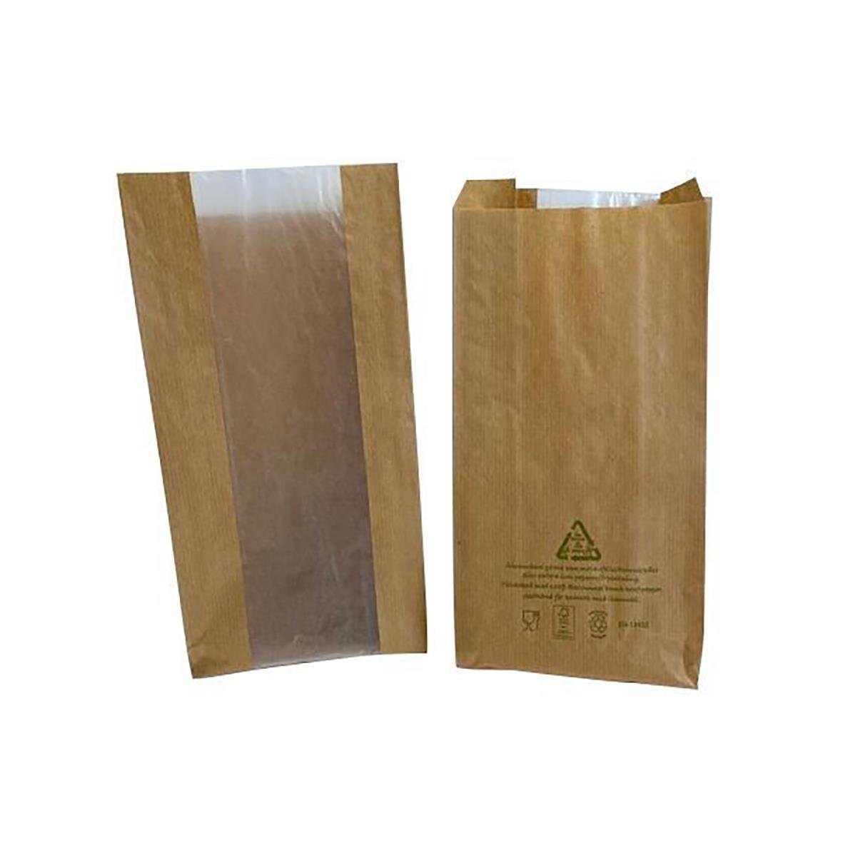 Brun papperspåse med fönster, 3 kg, 180x85x445 mm, limmad