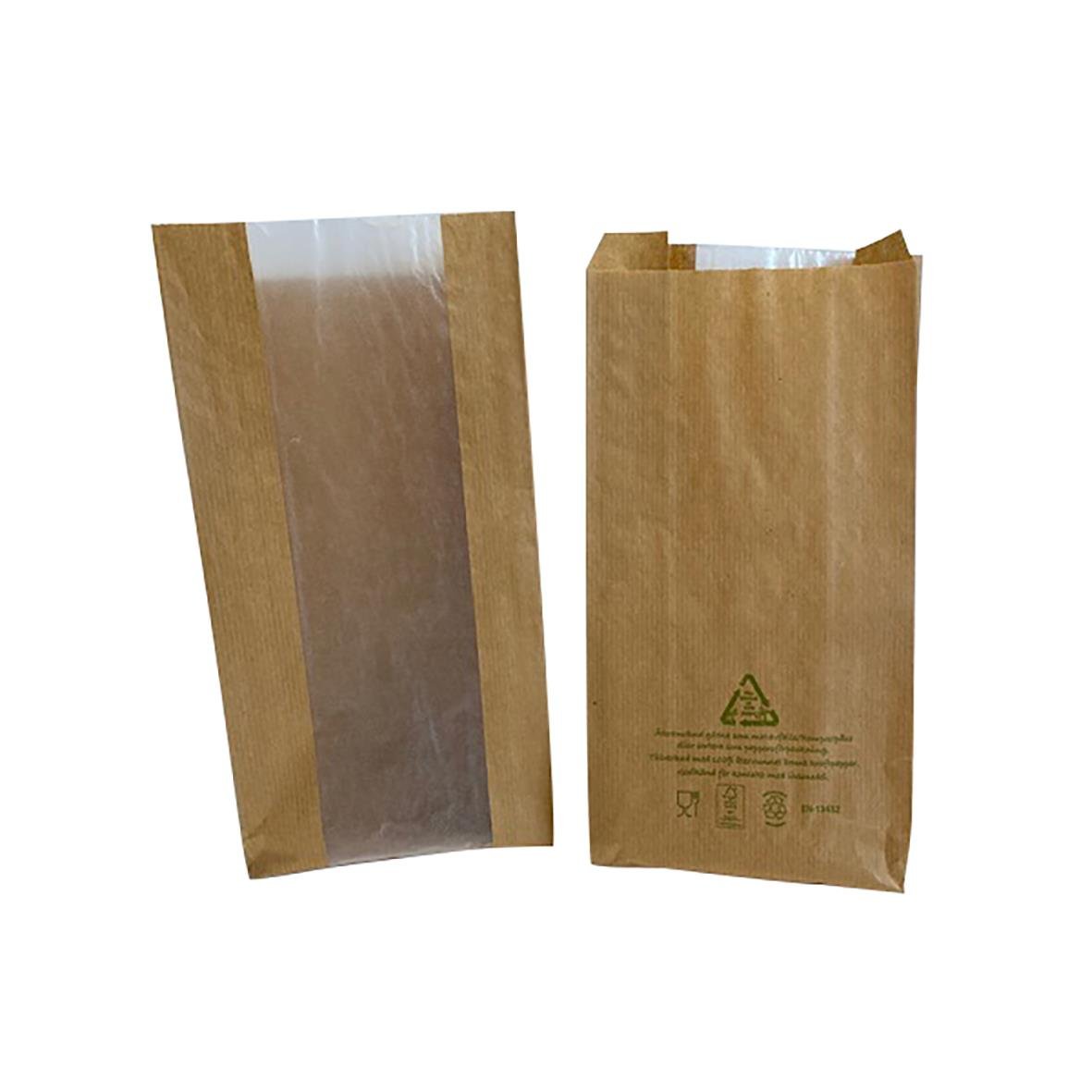 Brun papperspåse med fönster, 1,5 kg, 150x80x330 mm, förpackning med två påsar