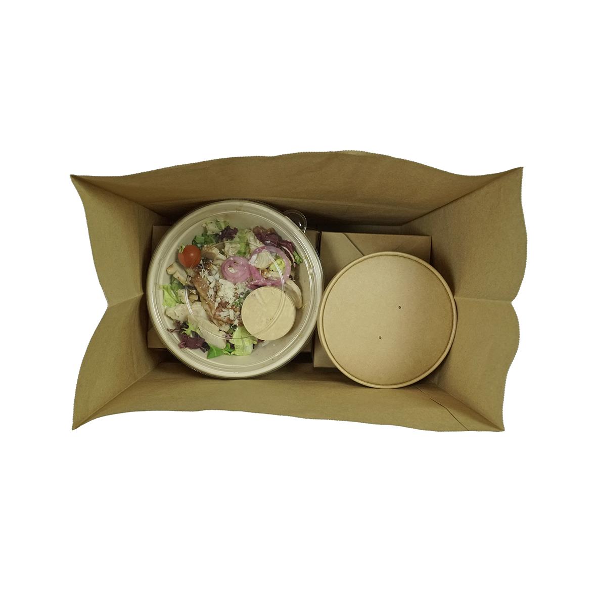 Brun bärkasse utan handtag med matlåda och lock inuti