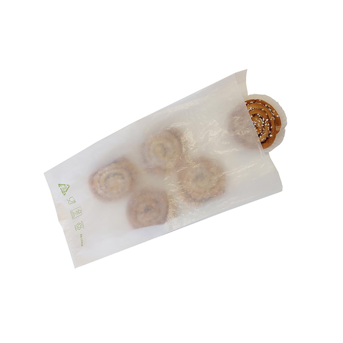 Transparent papperspåse Eco 150x80x330mm med bakverk inuti