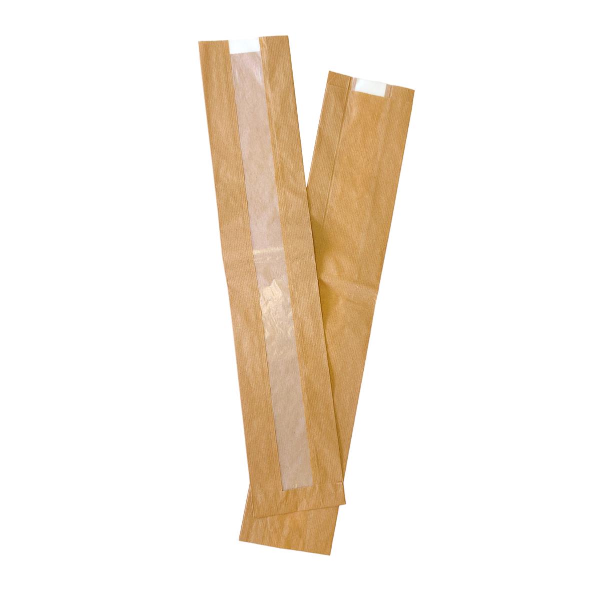 Papperspåse för baguette med fönster, 120x60x630mm, i naturligt papper