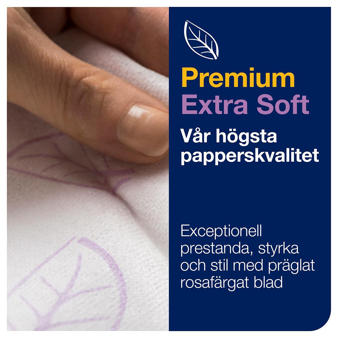 Pappershandduk Tork H2 Prem Ex Soft 2-lg 210x340mm med rosa blad på förpackningen