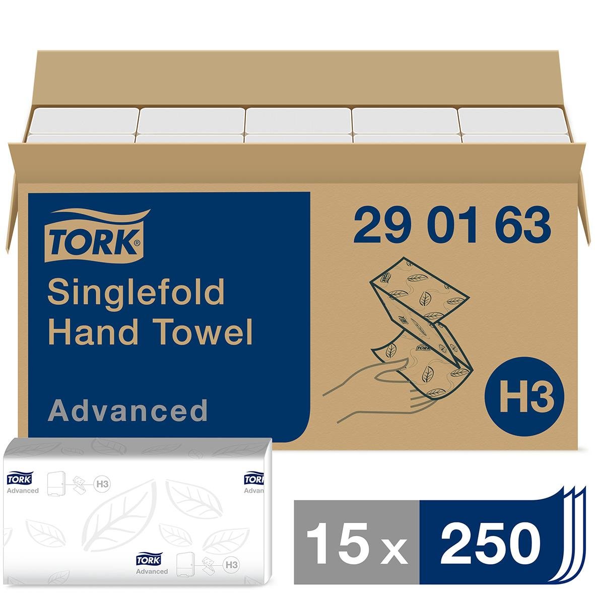 Pappershandduk Tork H3 Adv 2-lg 230x250mm i öppen kartong med 15 paket