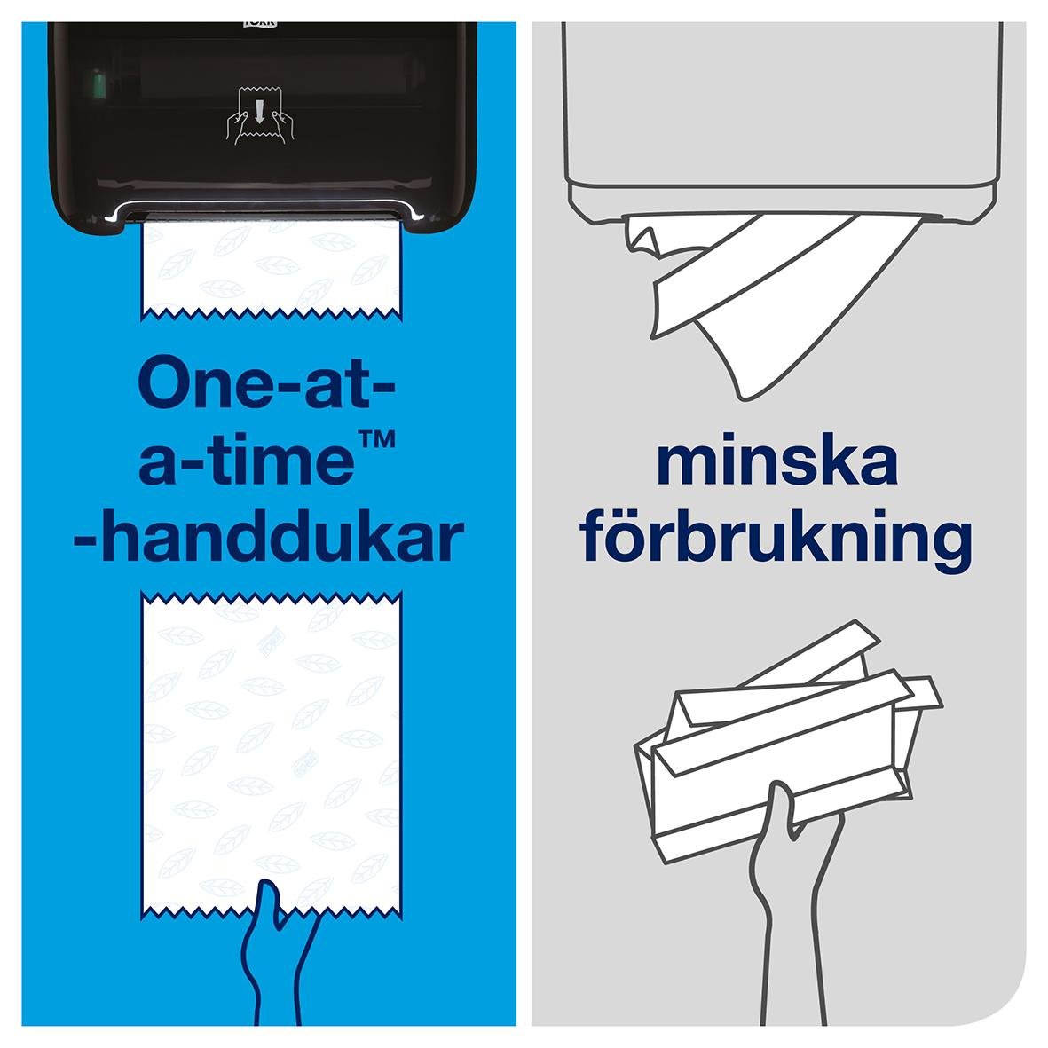 Pappershandduk Tork H1 Matic Uni 1-lg 210mm x 280m, visar handduk som används för att torka händer, minskar förbrukning