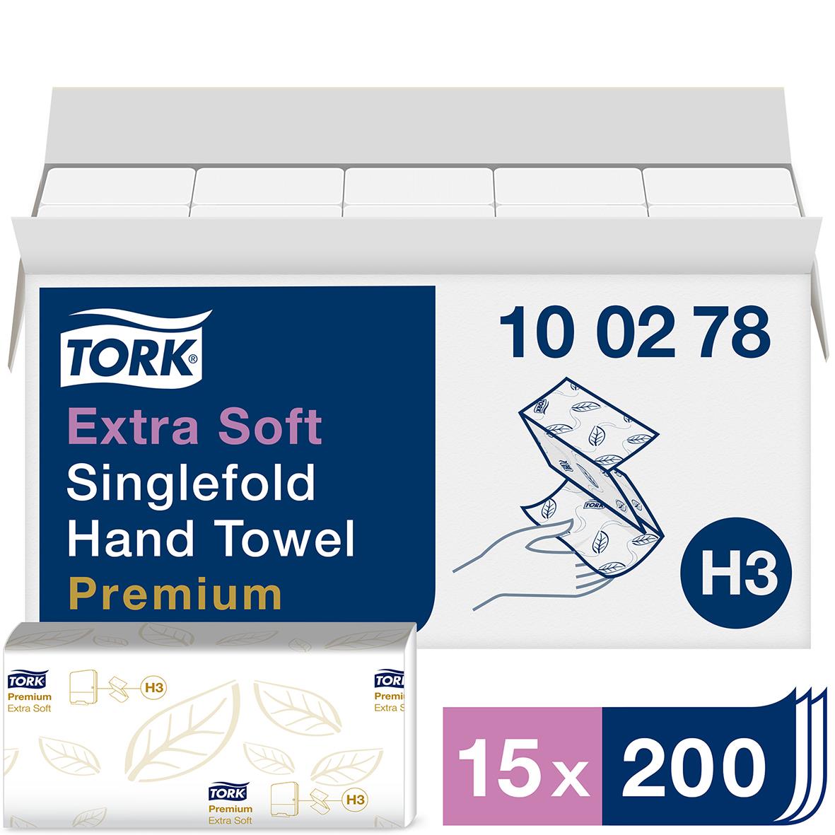 Pappershandduk Tork Extra Soft H3 Prem 2-lg 225x230mm, 15x200 ark
