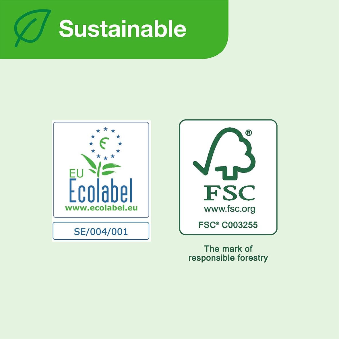 Pappershandduk Tork H3 Prem 2-lg 225x230mm med hållbarhetsmärkningar för EU Ecolabel och FSC