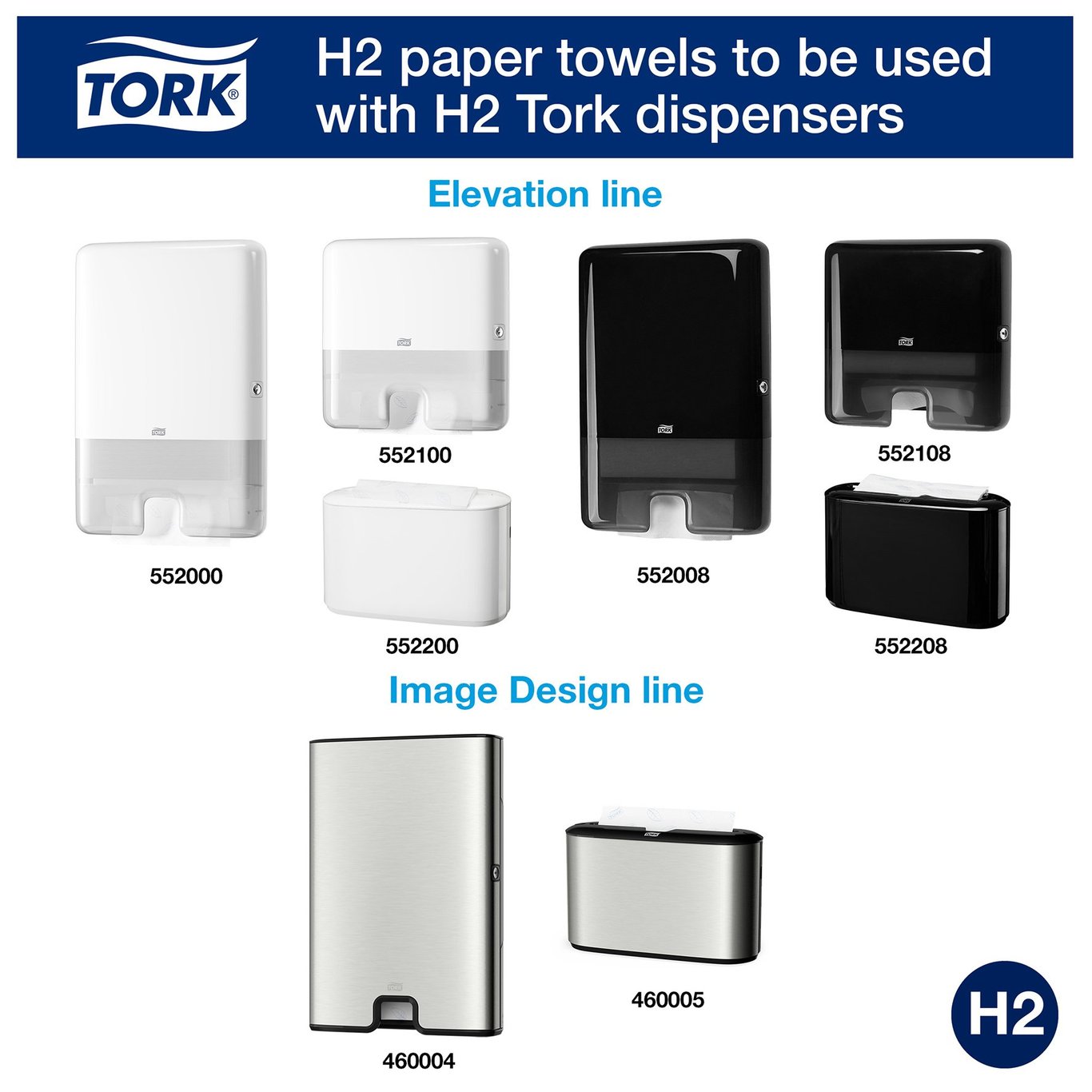 Pappershandduk Tork H2 Uni 2-lg 213x234mm i olika färger och designlinjer