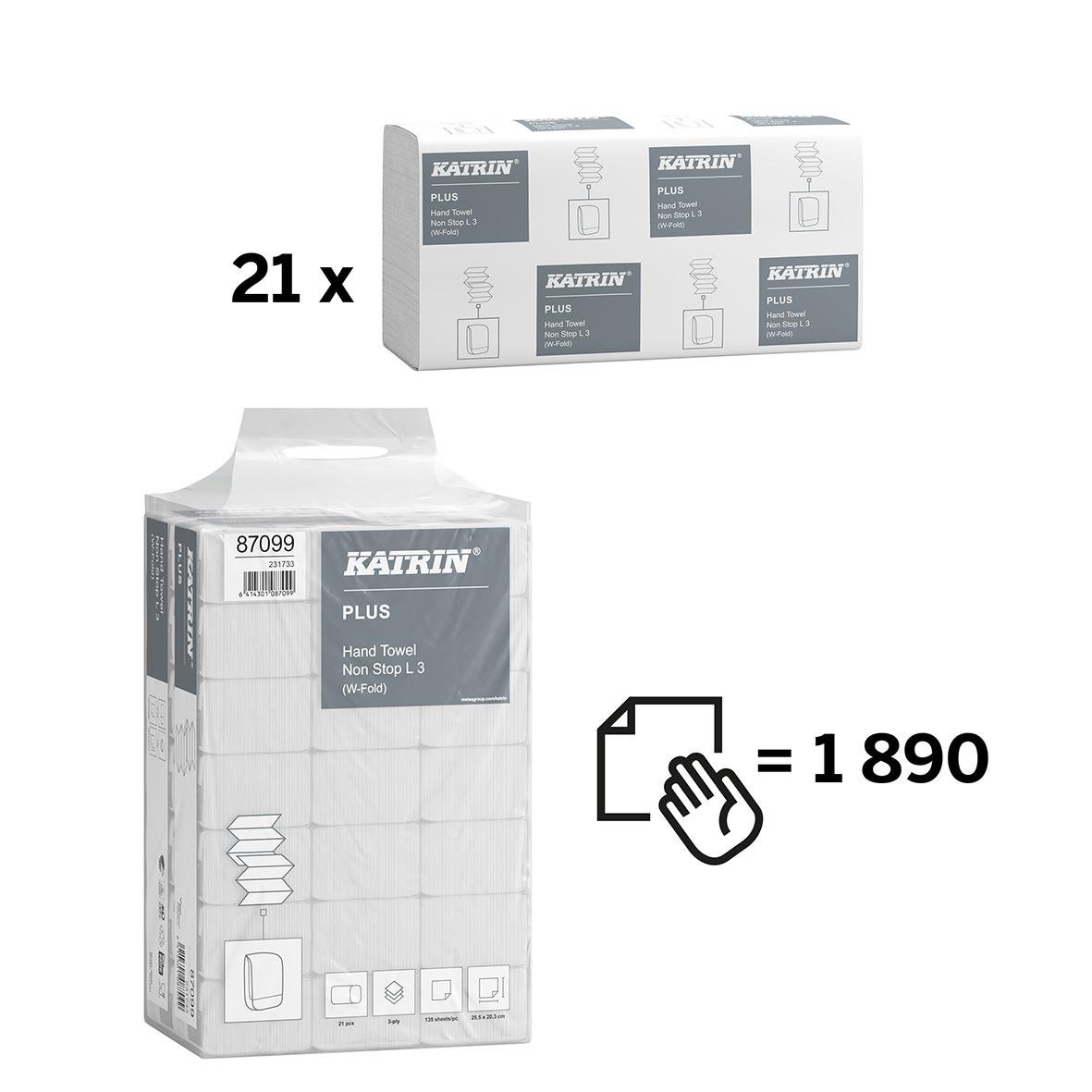 Pappershandduk Katrin W-Fold L Plus 3-lg 203x340mm, 21 paket