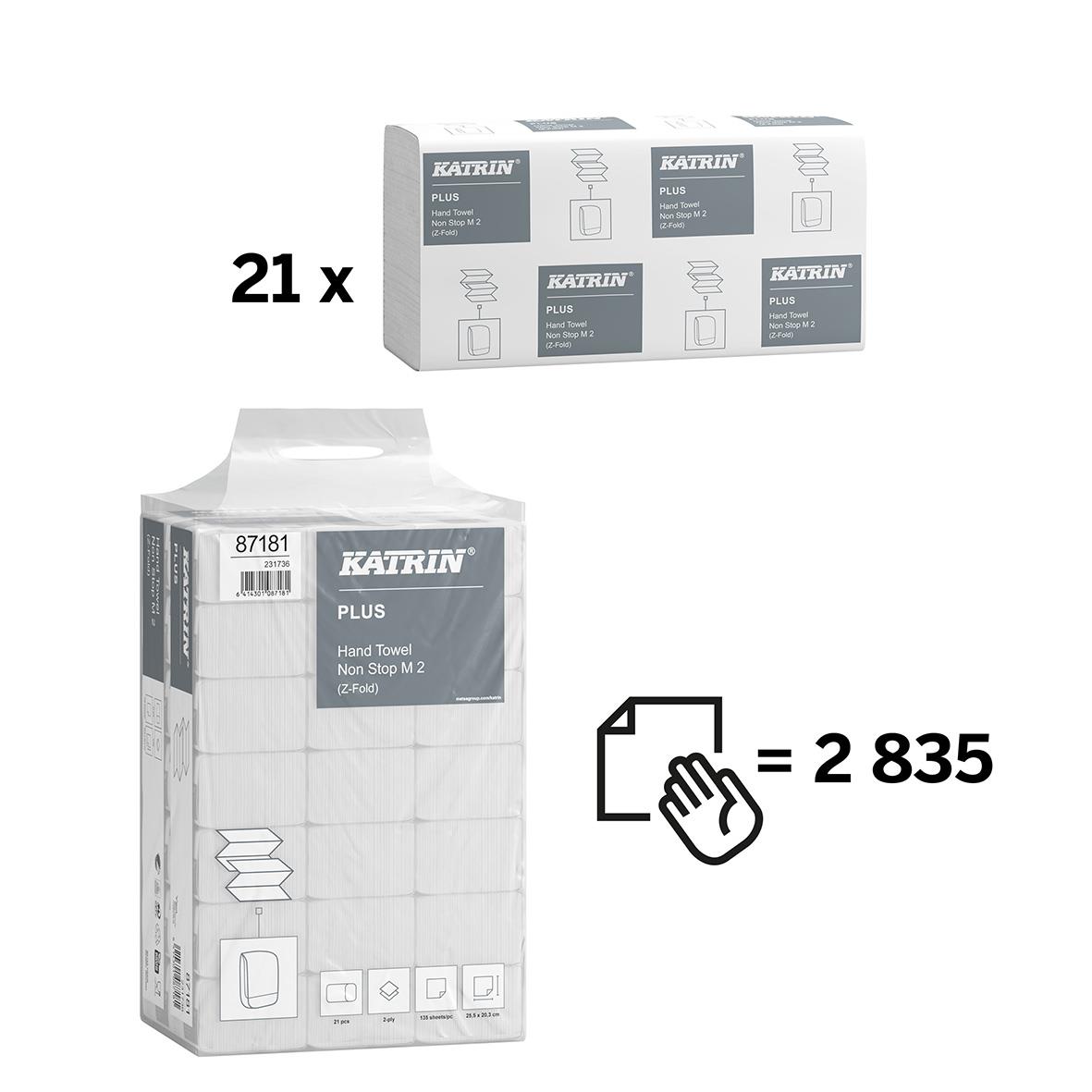 Pappershandduk Katrin Z-Fold M Plus 2-lg 203x255mm, 21 paket, totalt 2835 handdukar