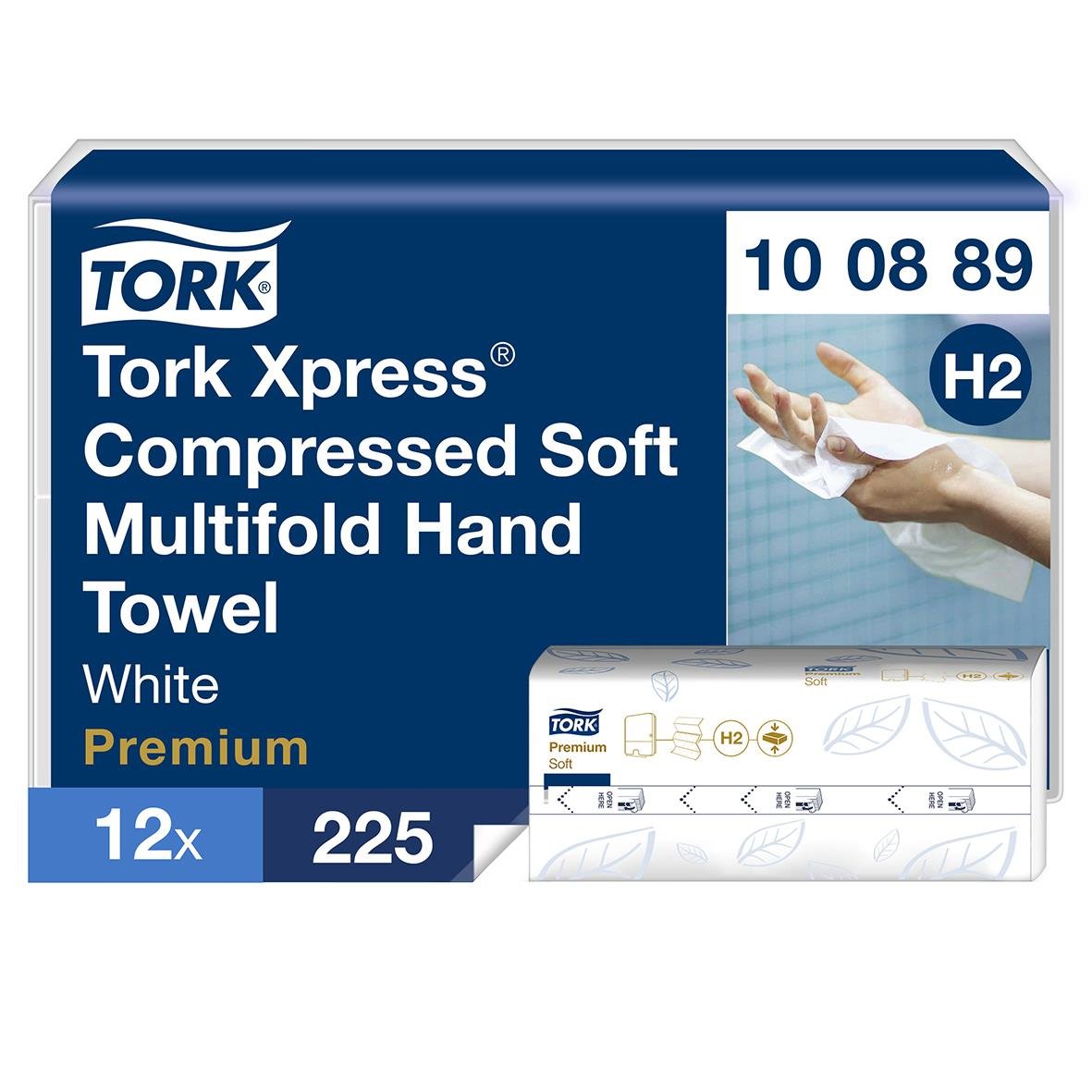 Förpackning med 12 pack komprimerade mjuka pappershanddukar i storlek 212x240mm