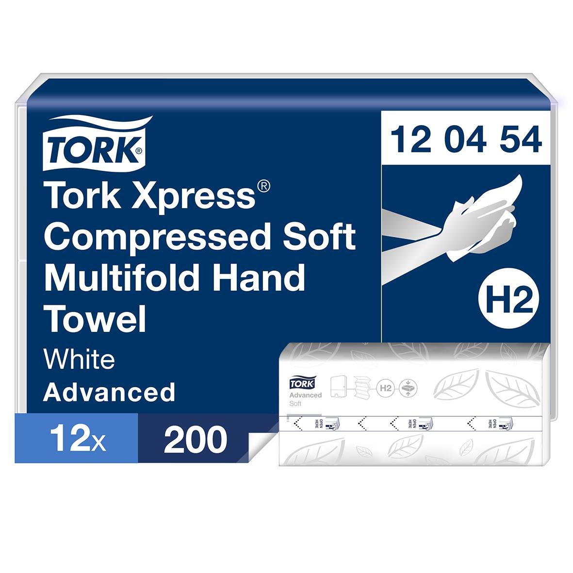 Förpackning med 12 pack Tork Xpress komprimerade mjuka handdukar i vitt, 200 stycken, 212x320mm