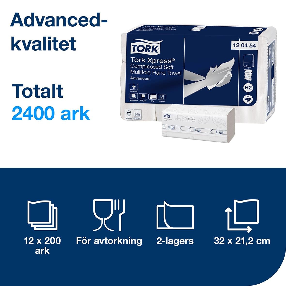 Pappershandduk Tork Xpress Compressed Soft multifunktionell handduk 12x200 ark, 32x21,2 cm