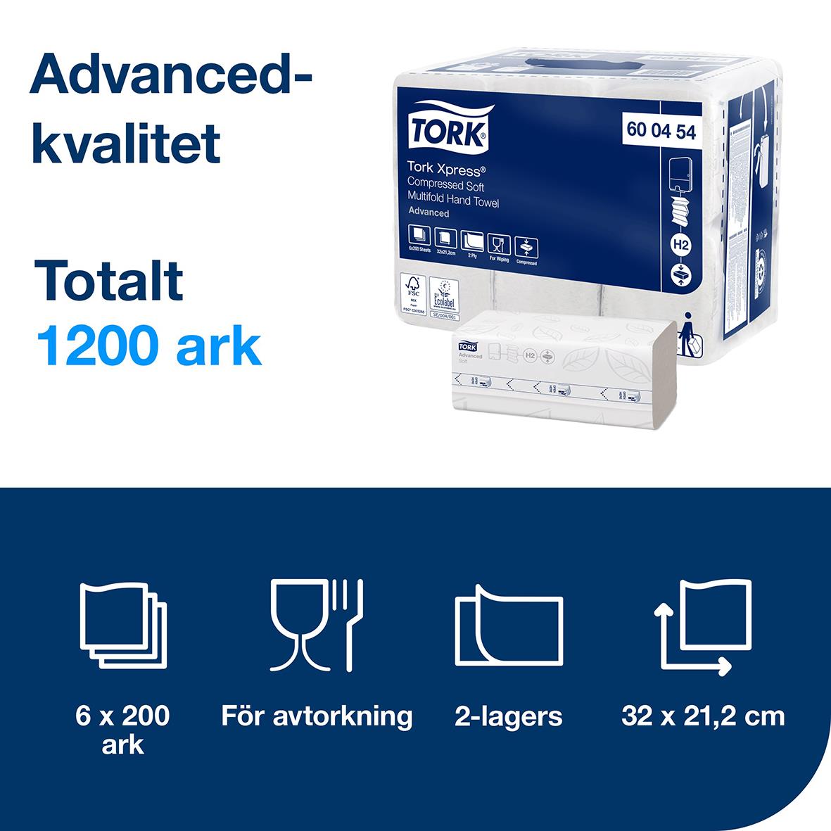 Pappershandduk Tork Xpress komprimerad 1200 ark 2-lagers 32x21,2 cm för avtorkning