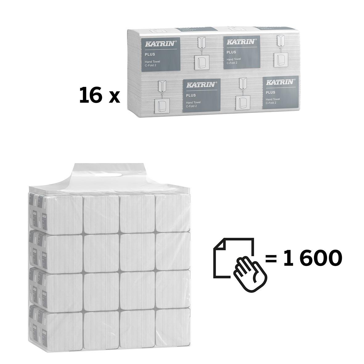 Katrin C-Fold Plus pappershanddukar 16 pack, 240x330mm, 1600 ark, stor förpackning