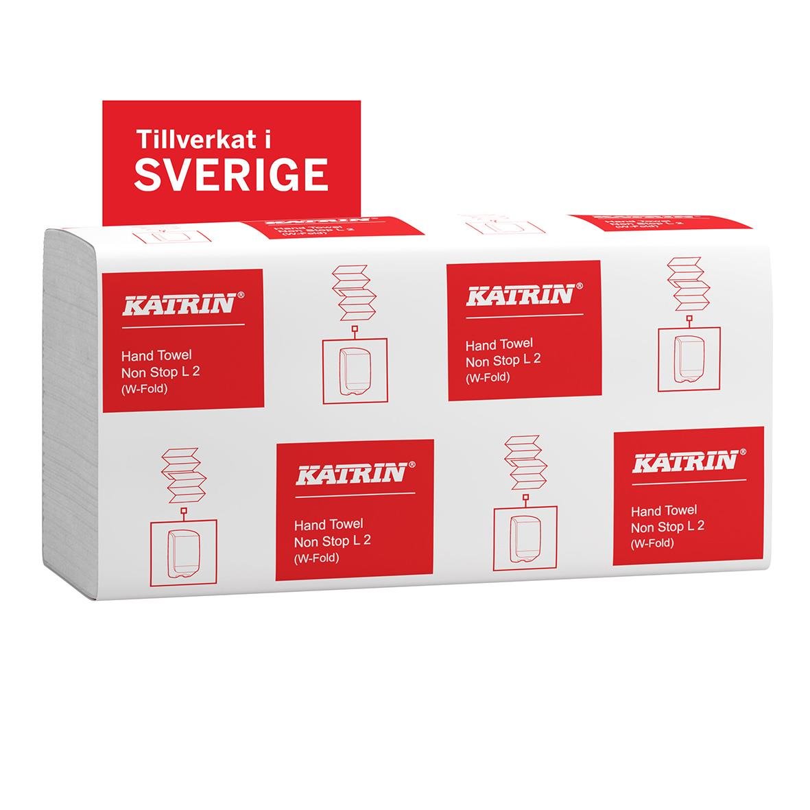 Förpackning med Katrin handdukar avsedda för icke-stopplås, vit och röd design