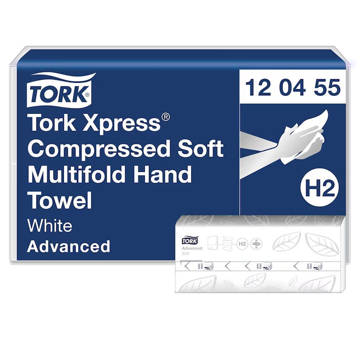 Förpackning av Tork Xpress Compressed Soft Multifold Handduk i vitt, 212x242mm, 2-lagers