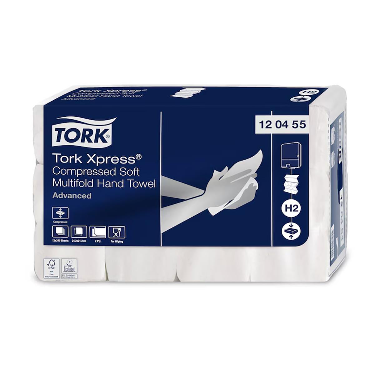 Pappershandduk Tork Xpress H2 Adv 2-lg Kompr 212x242mm i förpackning
