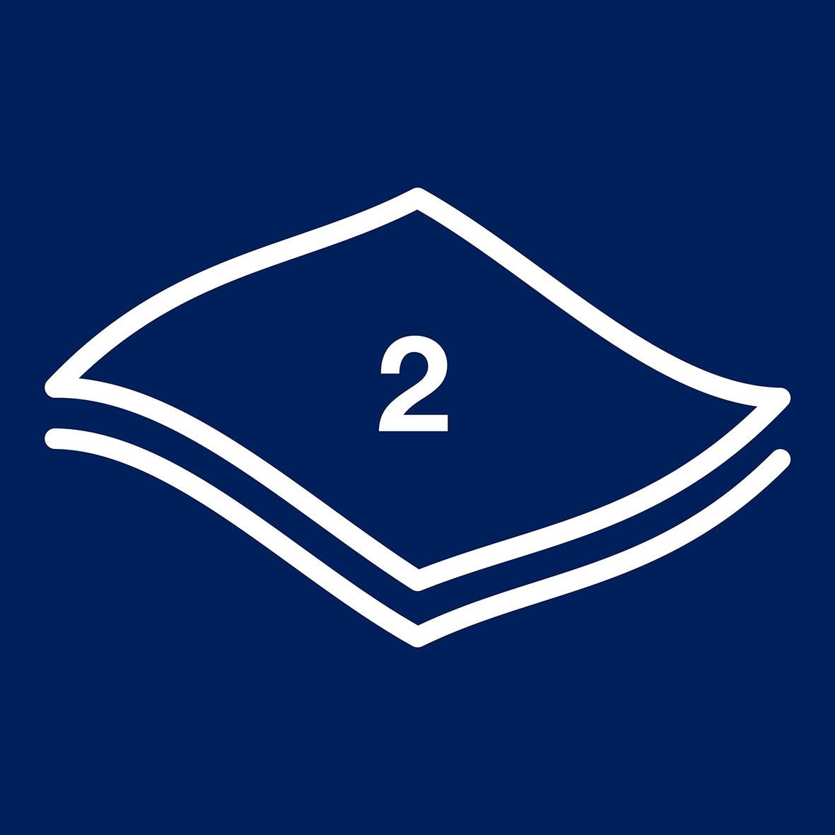 Två vita hushållspapper på blå bakgrund med nummer 2