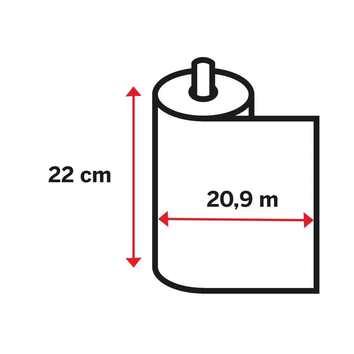 Hushållspapper Katrin Plus 75 2-lg Vit 21m med mått på 22 cm höjd och 20,9 m längd