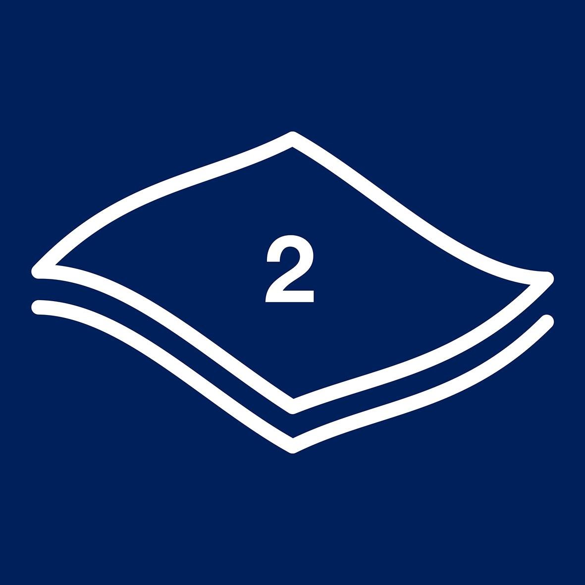 Två vita hushållspapper på blå bakgrund med nummer 2