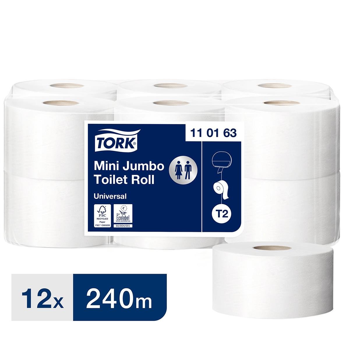 Toalettpapper Tork T2 Mini Jumbo Uni 1-lg Vit 240m 50030001_1