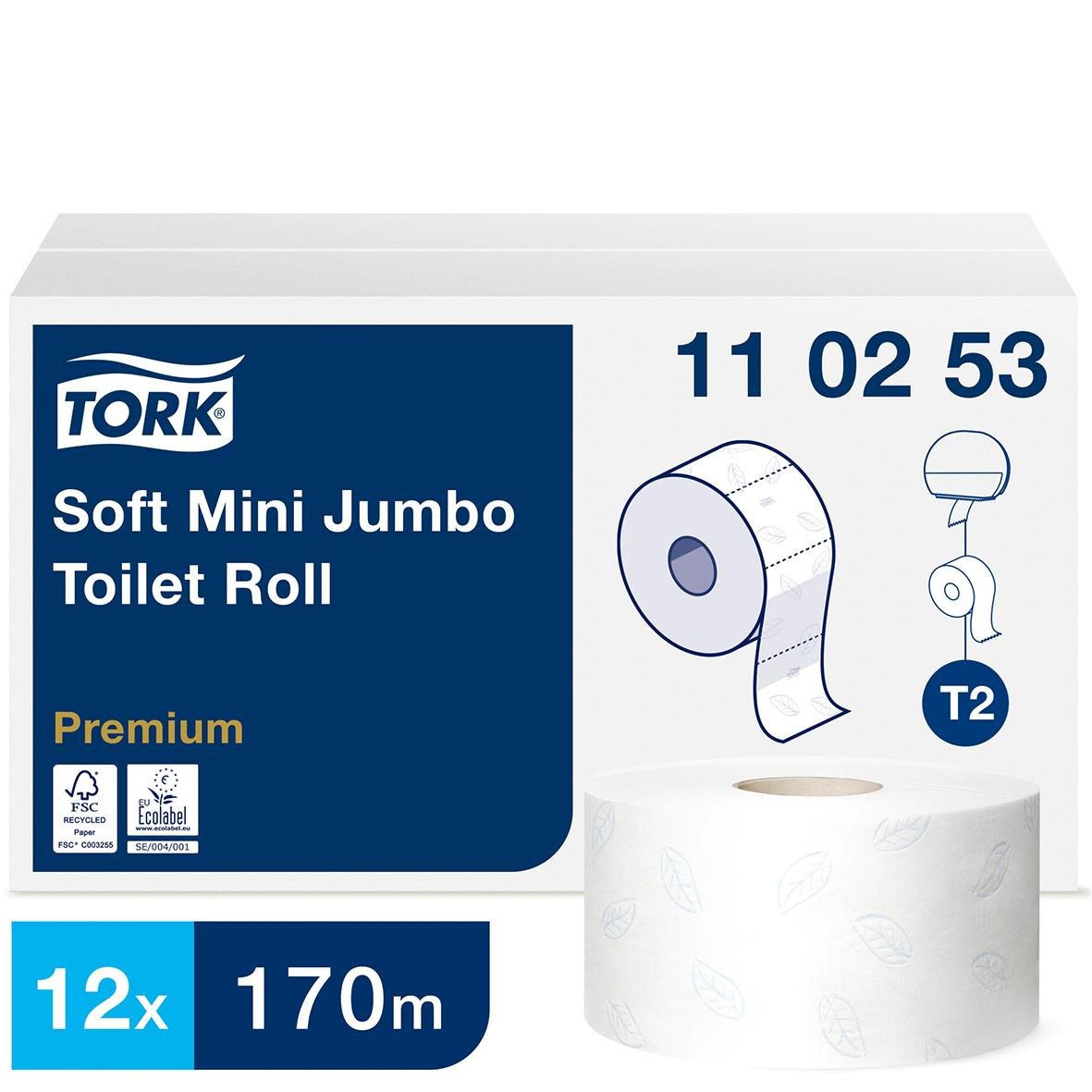 Toalettpapper Tork T2 Mini Jumbo Prem 2-lg vit 170m