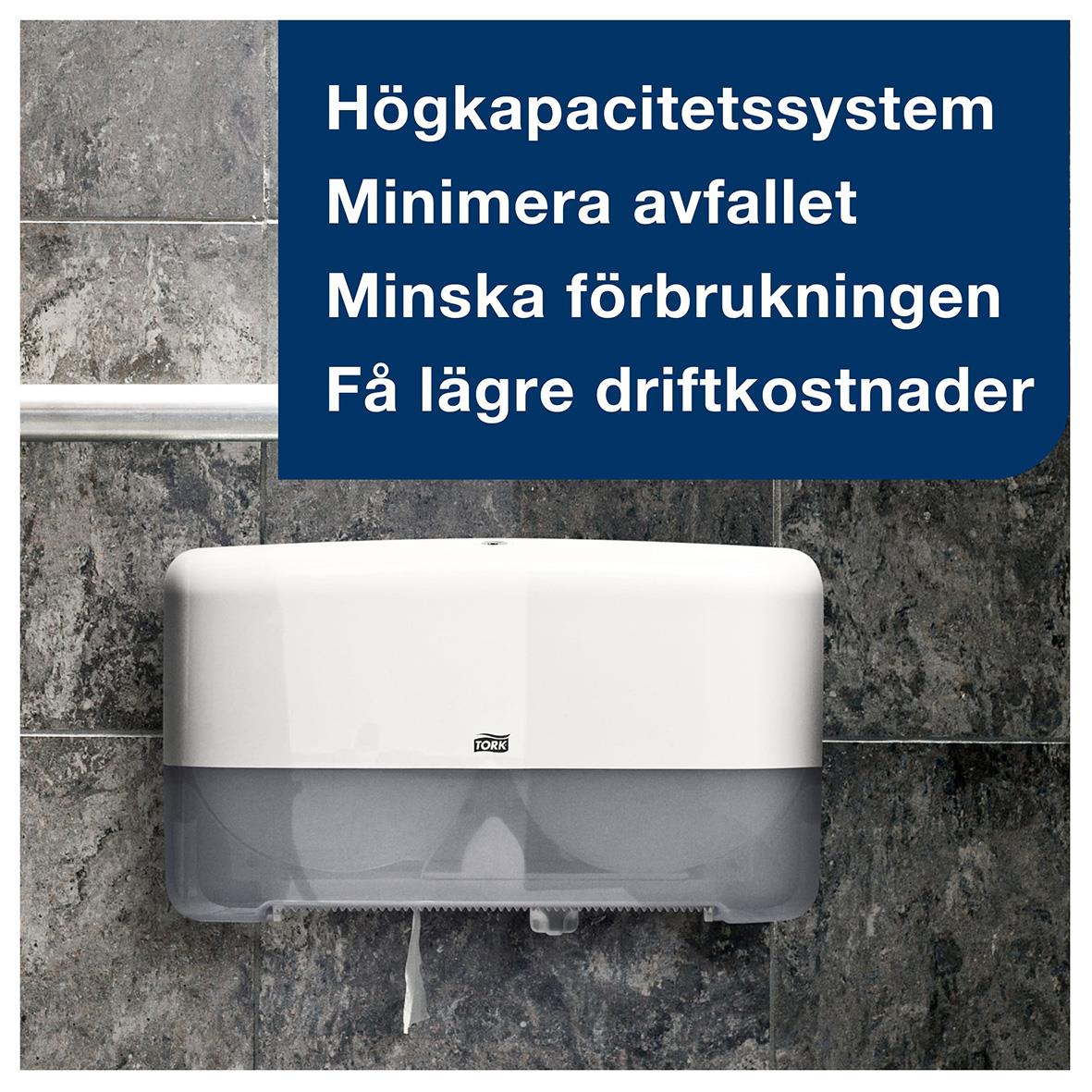 Toalettpapper Tork T2 Mini Jumbo Prem 2-lg Vit 170m monterat på vägg