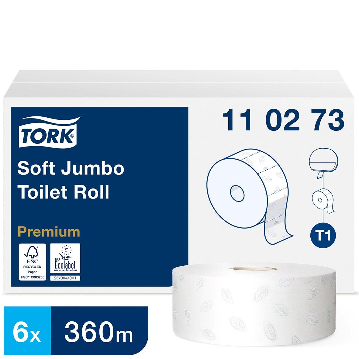 Toalettpapper Tork T1 Jumbo Premium 2-lg vit 360m