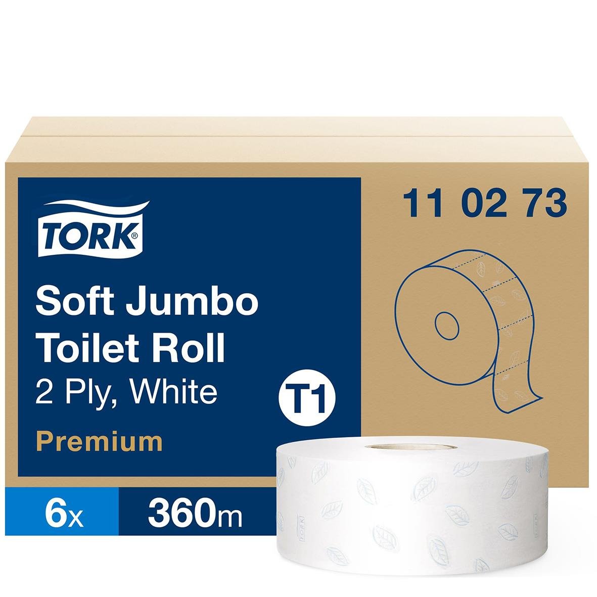 Toalettpapper Tork T1 Jumbo Premium 2-lagers vit 360m i förpackning
