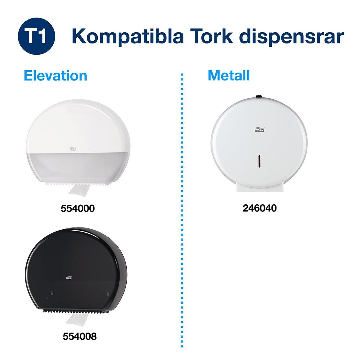 Toalettpapper Tork T1 Jumbo Premium 2-lagers, 360m, vit, kompatibel med Tork dispensrar