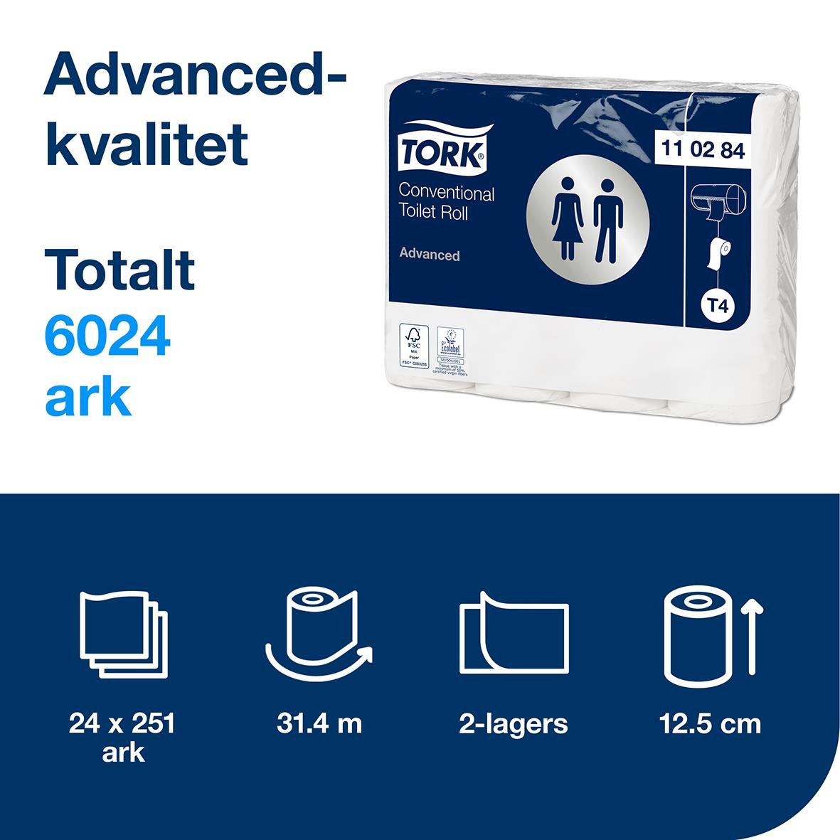 Toalettpapper Tork T4 Advanced 2-lg Vit 31,4m 50030004_2
