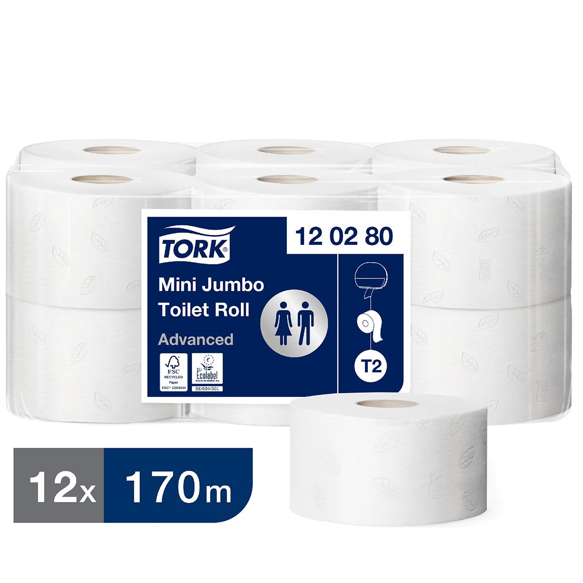 Toalettpapper Tork T2 Mini Jumbo Adv 2-lg Vit 170m 50030016_1