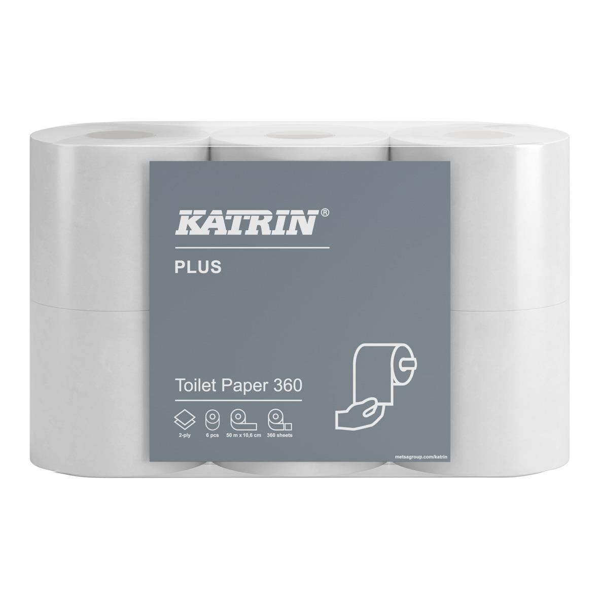 Katrin Toalett 360 Plus 2-lagers vitt toalettpapper i 50m rulle