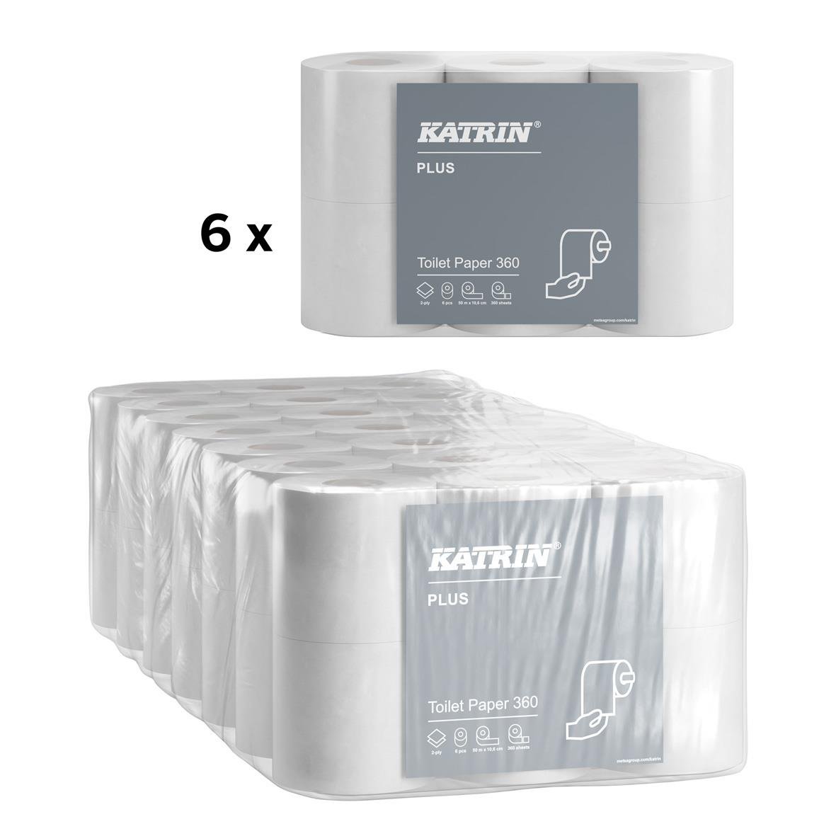 Katrin Toalettpapper 360 Plus 2-lagers, 50m, 6-pack, vitt