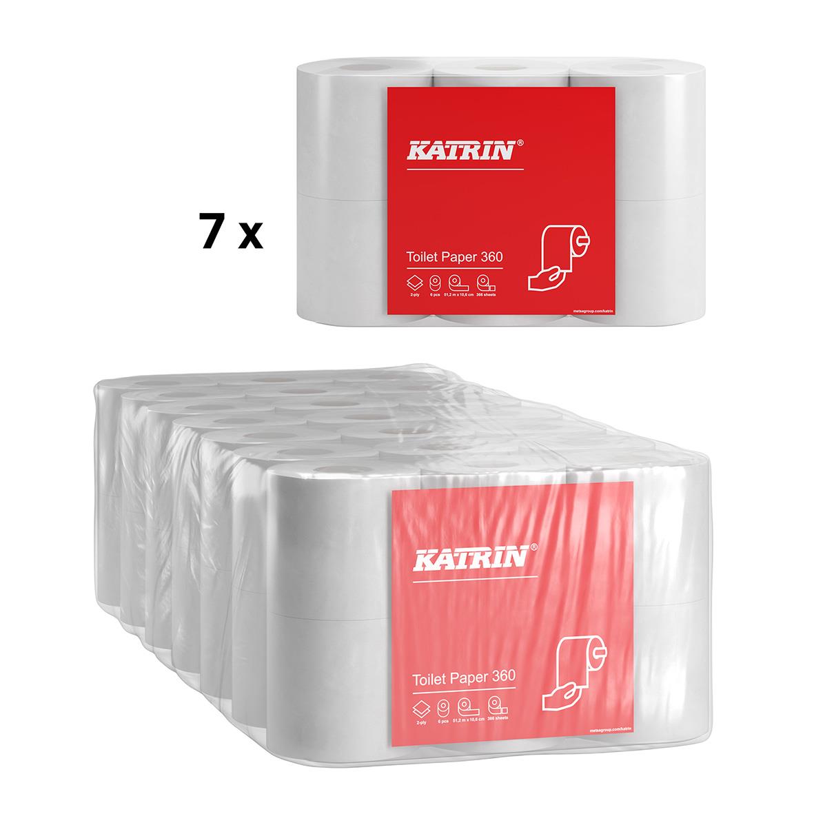 Katrin 360 Basic toalettpapper 7-pack, 50m, vit, naturlig färg