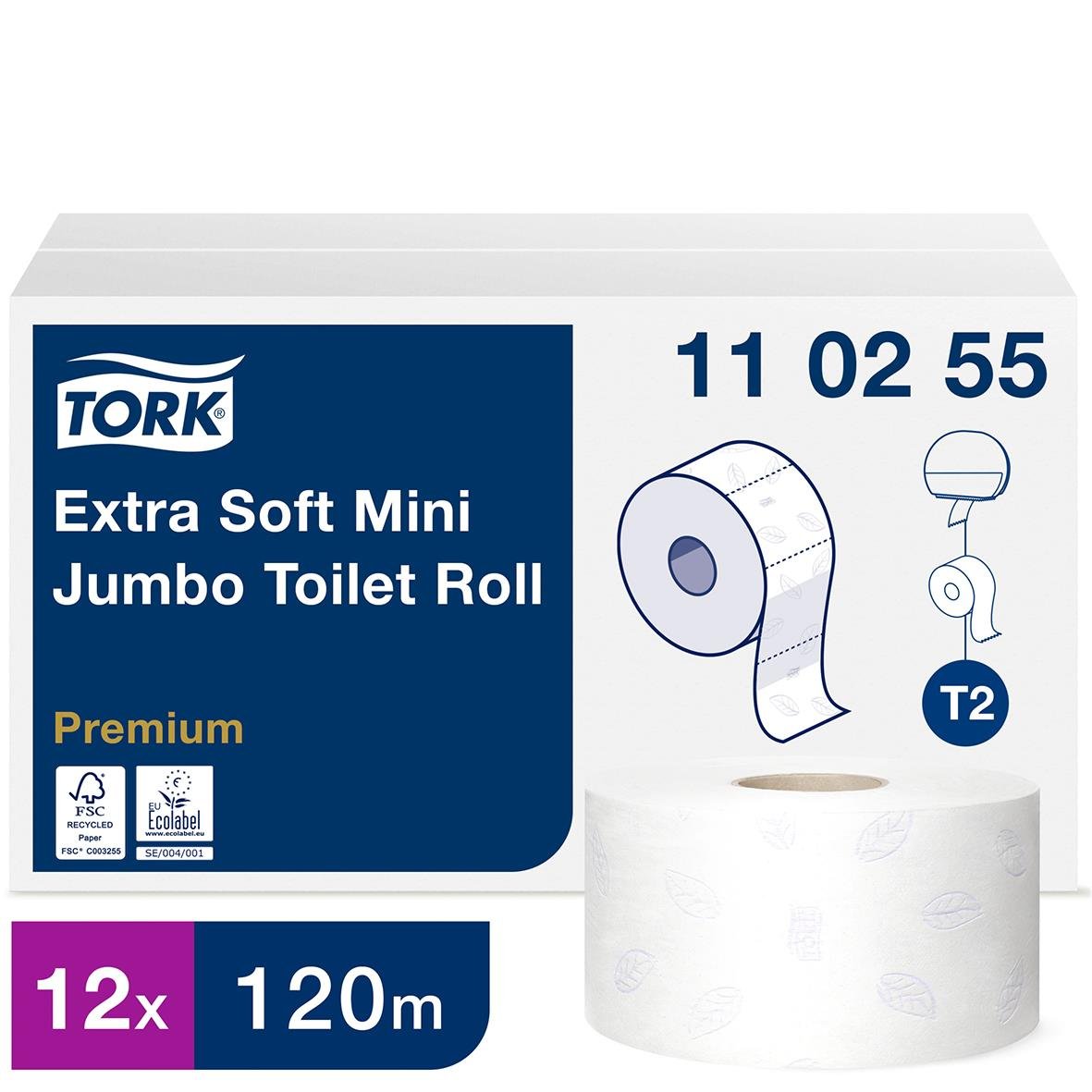 Toalettpapper Tork T2 Mini Prem E-soft 3-lg vit 120m
