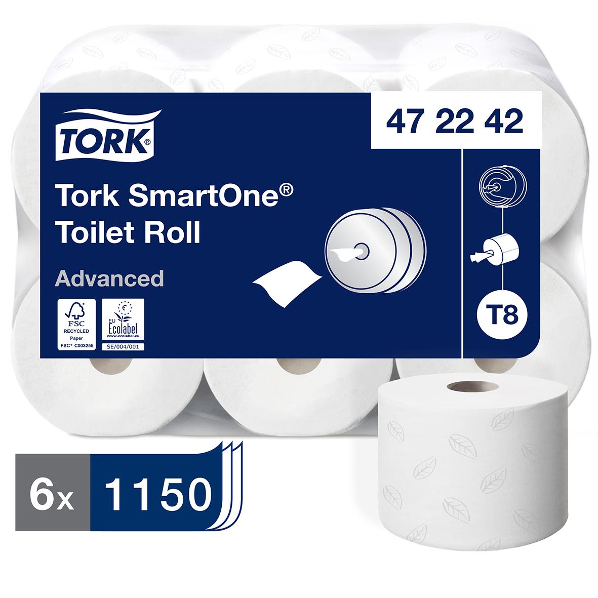 Toalettpapper Tork T8 SmartOne Advanced 2-lg vit 207m